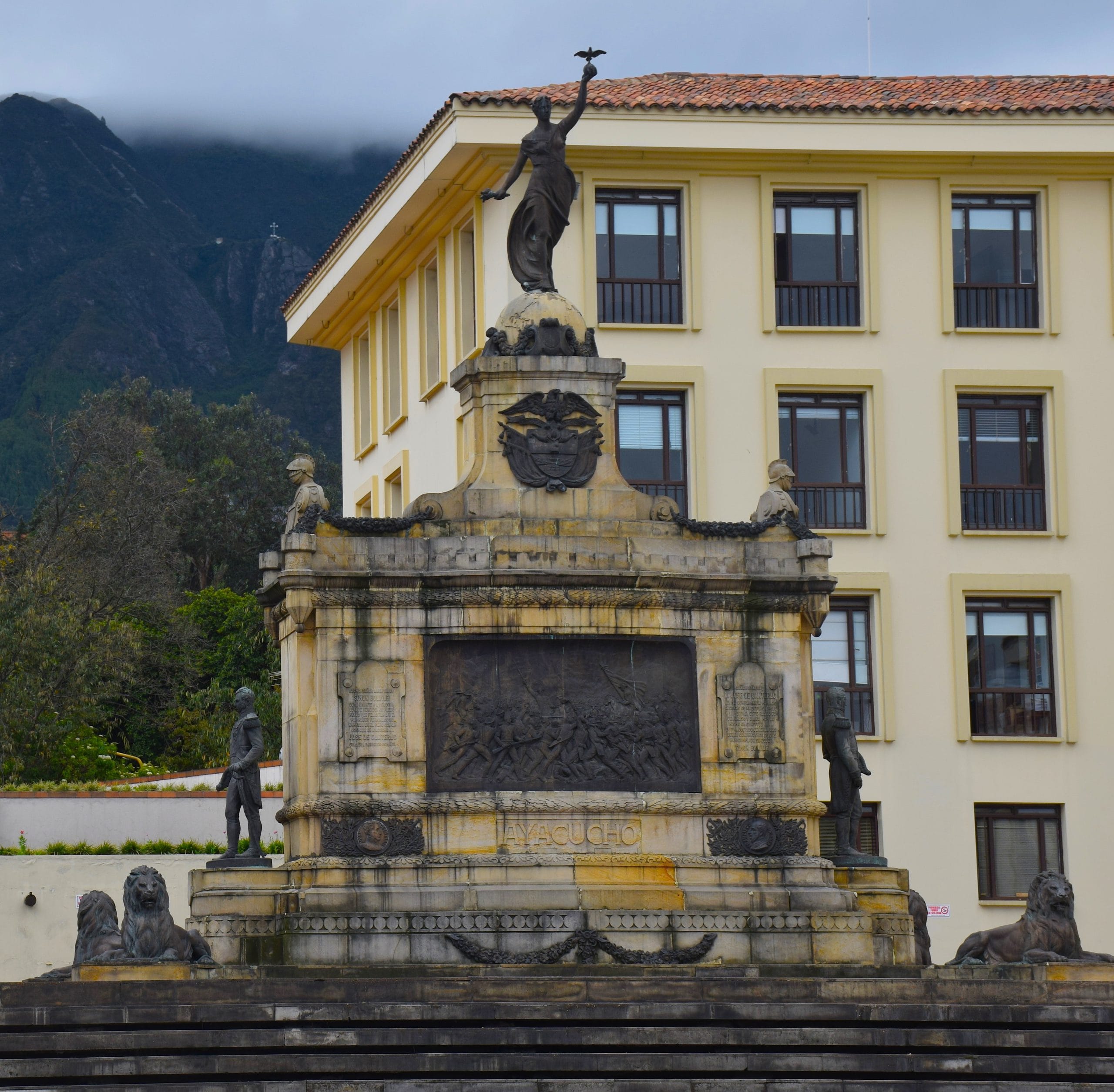 The monument to the Battle of Ayacucho is in the congressional compound in Bogota